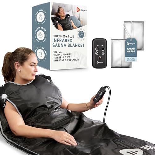 Image of Lifepro BioRemedy Infrared Sauna Blanket for Home Relaxation Detox | Portable Low EMF Carbon Fiber Dual-Layer, Adjustable 86-158F, 20-60 Min Timer, Far Infrared Full Body Relaxation