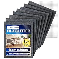 Loco Bird Filzgleiter Stühle Selbstklebend zum Zuschneiden - 8 Stück 16 x 20cm - 4mm grau, Möbelgleiter, Parkettschoner für stuhlbeine, Filzplatten, Filzkleber