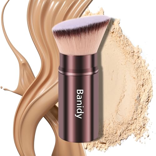Retractable Kabuki Makeup Brush - Portable & Cruelty-Free Blending Tool for Foundation, Blush, and Bronzer (Brown)