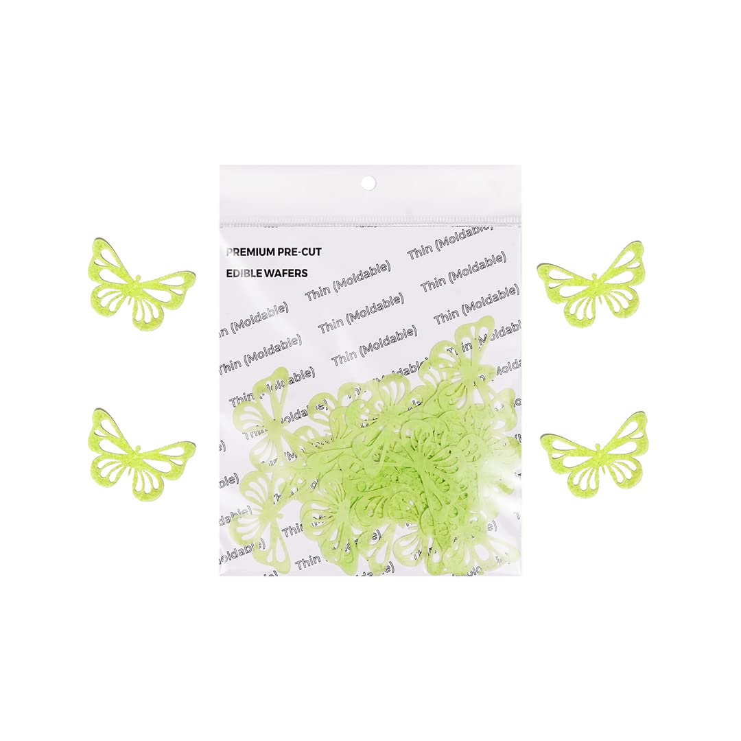 Tastycrafts Pre-Cut Wafer Paper | Edible | Stick-on Cake décor (GREEN VECTOR BUTTERFLY SMALL - 20 Pcs)