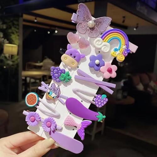 Image of Giggles Boo 28 Pcs Korean Style Hair Clips Set for Girls & Kids | Cute Rainbow, Fruit, Flower & Unicorn Designs | Metal Tic Tac Pins for Toddlers & Women | Pink, Purple, Yellow (2 Random Pack)