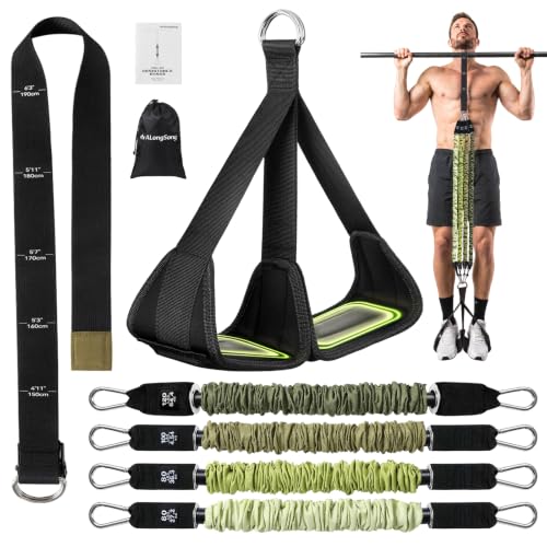 Image of ALongSong Pull Up Assistance Bands with Foot Support Pedal - Upgraded Heavy Duty Resistance Bands Adjustable Weight /Height with Bands&Measured Strap for Strength Training Home Gym