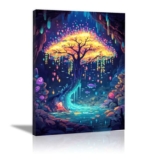 Arbre de vie toile encadrée aux couleurs vibrantes pour une décoration murale géante