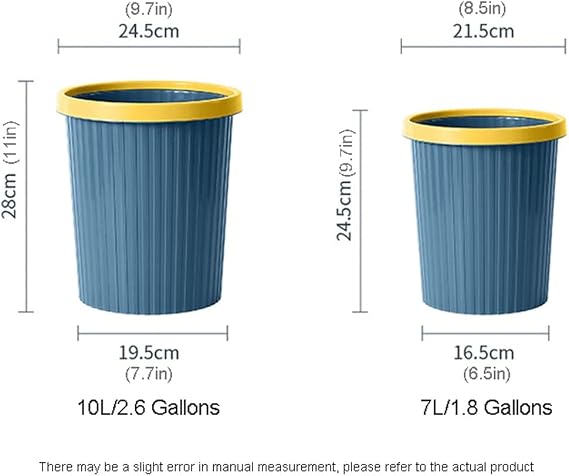 Trash Can Trash Can Without Cover,Shatter-Resistant Creative Striped Garbage Can,Thick Garbage Bin for Kitchen Living Room Bathroom Wastebasket (Color : Large-Gray)