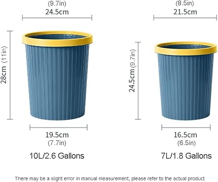 Trash Can Trash Can Without Cover,Shatter-Resistant Creative Striped Garbage Can,Thick Garbage Bin for Kitchen Living Room Bathroom Wastebasket (Color : Large-Gray)