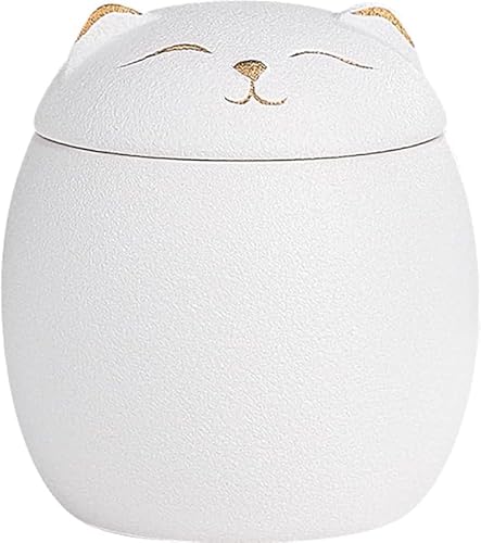 KryZaro Mサイズ10.8*12.5CMレッド陶器猫形ペット用ミニ骨壷 分骨つぼ兼納骨容器 遺灰・遺骨入れ 猫・犬ペット用 手のひらサイズ 手元供養・供養用 形見入れ