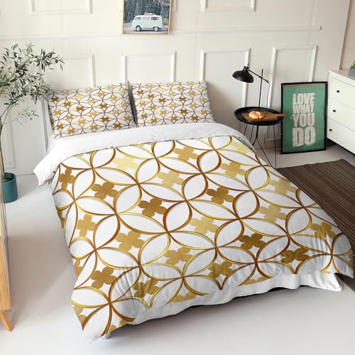 Housse de couette 260x240 cm blanche et dorée super king en microfibre douce