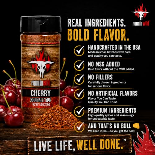 Image of Deliciously Sweet & Smoky Cherry BBQ Rub - Gourmet Seasoning for Ribs, Pork, Chicken & More | Bold Cherry Flavor You Can Taste | No MSG Added, No Artificial Flavors | Runnin' Wild Foods, 5.6 oz