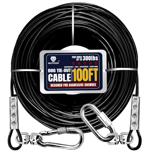 Dog Tie-Out Cable 100ft, 300lbs, Heavy Duty, Trolley Lead