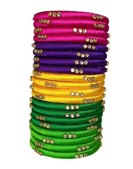 Image of Blue jays hub Silk Thread Bangles New kundan Style Multi color Set Of 20 for Women /Girls