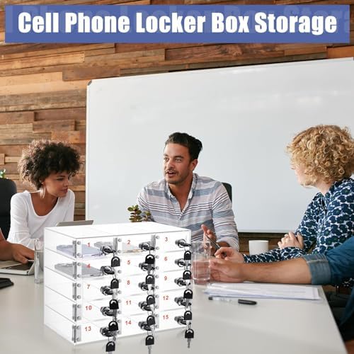 Acrylic Cell Phone Locker Storage Cabinet with Door Locks - 15 Slot Clear Organizer for Classroom, School, Office, Factory Employees - Secure & Convenient Solution