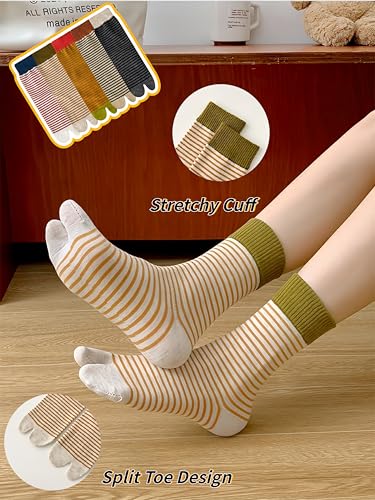 5 Pairs Colorful Striped Flip Flops Socks for Women Cotton Casual Tabi Socks for Daily and Sports3