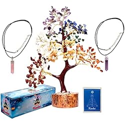 Lamparas De Sal Esoterismo KACHVI Seven Chakra Crystal Tree Bonsai Dinero Cristales y Cristal Natural Meditación Espiritual Regalos Hogar Oficina Decoración Adornos, Amatista y Rosa Regalo, 300 Cuentas Alambre Dorado