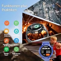 Smartwatch Herren Damen, 1.53" HD 1000mAh Militär Smart Watch mit Telefonfunktion, 100+Sportmodi Fitnessuhr Tracker, IP68 Wasserdicht Sportuhr, Herzfrequenz Schlafmonitor Schrittzähler Android iOS Blu – Ansicht 8