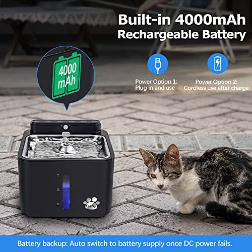 Wireless & Rechargeable Battery Operated Cat Water Fountain, Kastty 108oz/3.2L Larger Quiet Sensor Auto Cat Fountain… - Image 3