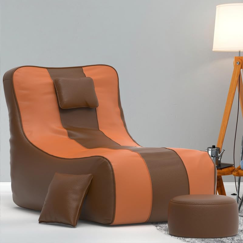 Image of Biggie Bean Bag with Beans Filled 6XL Zuno Lounger-Laziness Pro Max-Crafted for Comfort-Styled for Elegance with Free Cushion & Footrest (Matching Color : Leatherette Brown Tan-Brown)