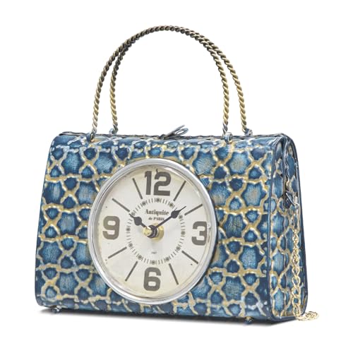 MODE HOME Vintage Blue Purse Table Clock, Handbag Shaped Decorative