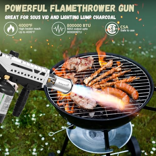 Image of Powerful Propane Grill Torch Gun - Cooking Torch - Flame Thrower Blow Torch Gun - Adjustable Flamethrower for BBQ, Camping, Campfire, Weilding, Searing Steak, Weeding(Tank Not Included)