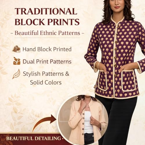 Image of Jackets for women | Cotton Quilted Reversible Short Jacket | Double Sided Warm Outerwear Coat for women |Jacket for women winter wear
