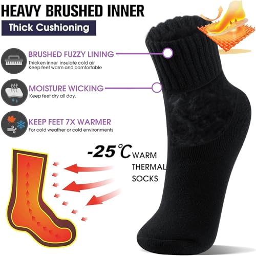 Image of 3 Pairs Winter Socks for Women Thermal Insulated Solid Thick Warm Cozy Crew Socks Christmas Gift