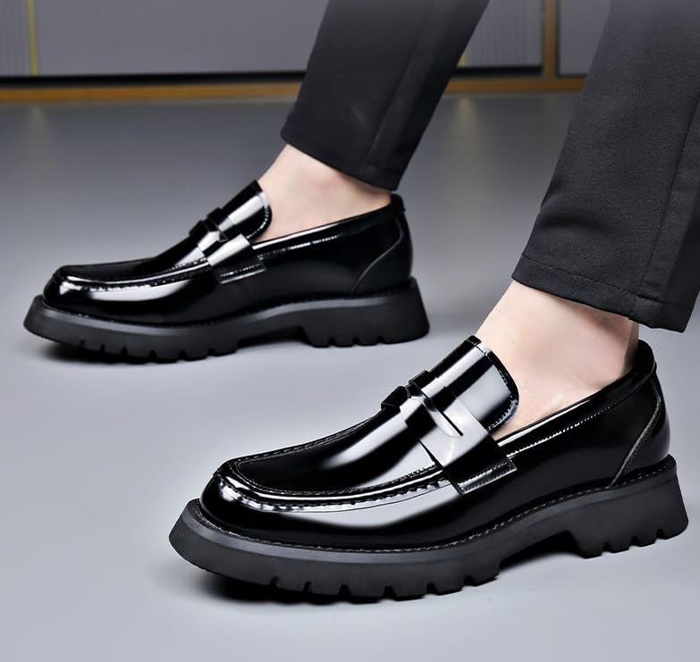 Men's Patent Leather Casual Soft Dress Shoes Retro Oxford Slip-On Business Formal Derby Loafers Shoes4