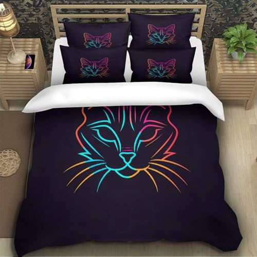Housse de couette chat néon 135x200cm parure de lit enfant single 3D - 5
