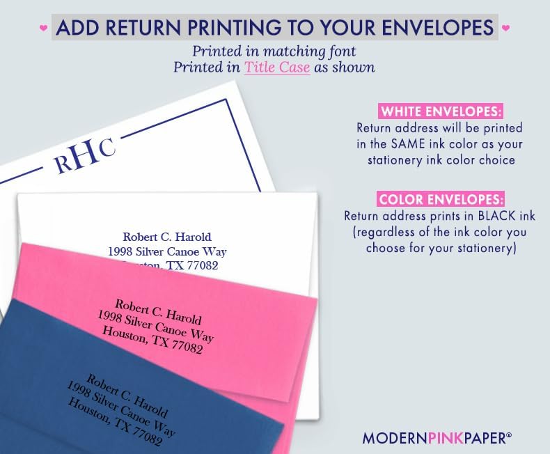 Modern Pink Paper 3 Letter Monogram Stationery Set for Men or Women FLAT NOTE CARDS, Monogrammed Note cards with Envelopes, Monogrammed Stationary Set PROFESSIONAL, Your Choice of Colors and Quantity - Image 3