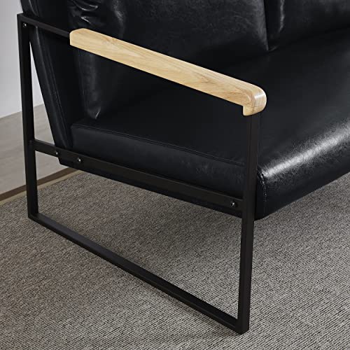 Ubgo Mid-Century Modern 2-Seater Sofa,Metal Frame With Faux Leather Upholstery Loveseat (Black) #TOP6