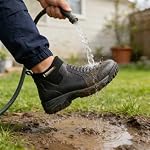 Men's Waterproof Rubber Rain Boots — Neoprene Slip-On Ankle Deck Boots for Garden, Yard, Farm & Fishing, Breathable Mesh Lining, Dual Removable Insoles for Wide Fit, Non-Slip Sole