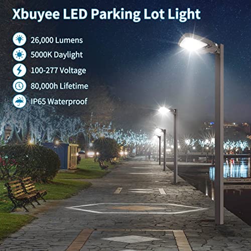 Xbuyee 240W Led Parking Lot Light With Dusk To Dawn Photocell, Dimmable Commercial Outdoor Shoebox Lights With Arm Mount, 130Lm/W 5000K 100-277V Ip65, Power Selectable (150W/200W/240W) Etl Listed #TOP4