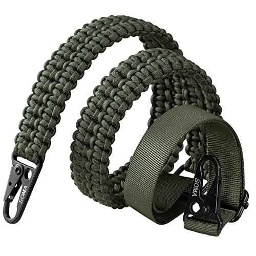 VVAAGG 2 Point Sling Adjustable 550 Paracord Sling Strap with Metal Hooks (Green)