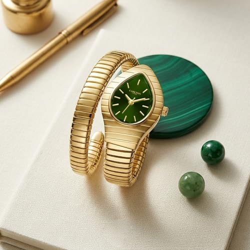 Image of Carlton London Embrace Analog Watch for Women, Snake Design Bracelet, 34.5 mm Dial, Quartz Movement, 30M Water Resistant