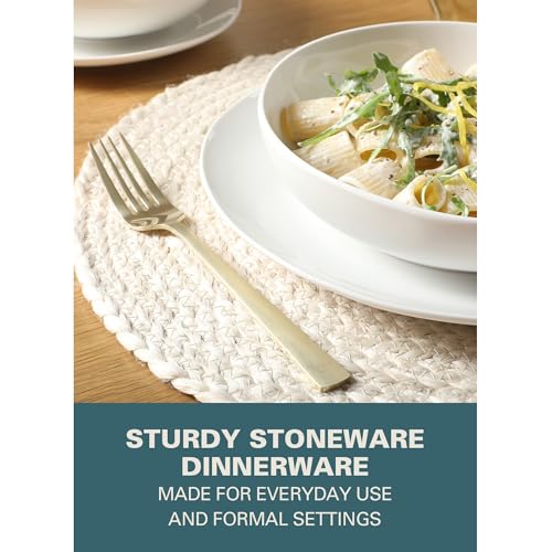 Image of Gibson Home Lindendale 16 Piece Porcelain Ceramic Plates and Bowls Dishes Scratch and Chip Resistant Service for 4 Dinnerware Set - White