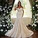 Zeeyecie Ivory Lace Applique Tulle Wedding Dresses for Brides 2026 Off Shoulder V Neck Mermaid Sparkly Long Bridal Gown with Train US18W