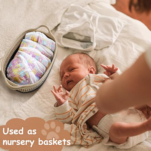 Small Woven Baskets for Organizing Rope Storage Basket with Handle Cute Cotton Nursery Gift Dog Toy Bins Organizer-Light Beige - Thumbnail 3