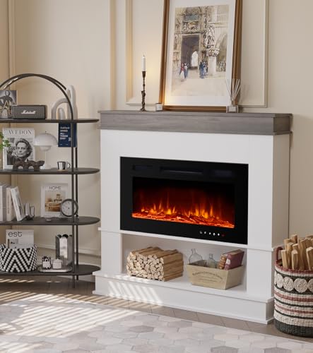 Maxhonor Electric Fireplace with Mantel,Freestanding Fireplace Heater with 40