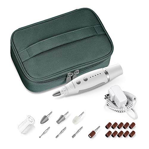 SEEKONE Electric Manicure and Pedicure Set, Professional Powerful Nail Drill Kit Salon Quality Nail File Tools for Foot and Hand Care with 7 Attachments, 5 Speed Settings and Storage Case (White)