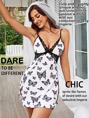 Image of Avidlove Women Lingerie Lace Chemise Sexy Nightgown Modal Babydoll Side Slit Sleepwear