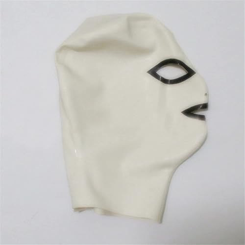 Miniatura 4 de Capucha de látex blanco con cremallera trasera de ribete negro ojos abiertos boca máscara de goma Club Wear disfraz