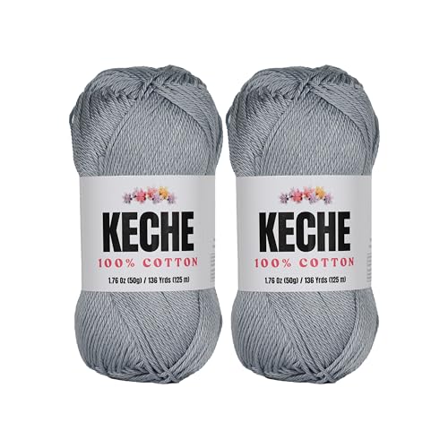 Image of Cotton Yarn - 100% Cotton Yarn for Crocheting and Knitting, Mercerized Cotton Amigurumi Yarn Fine-Sport 2 1.76 oz (50g) / 136 Yrds (125 m) 2 Skeins - Grey
