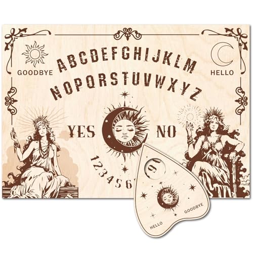 CREATCABIN Juego Adivinación Radiestesia Tablero Espíritu Madera Solar Planchette,Herramienta Contar Mensajes Metafísicos,Decoración Artesanías para Espirituales Bruja,Fiesta Halloween,Diosa 30x21cm