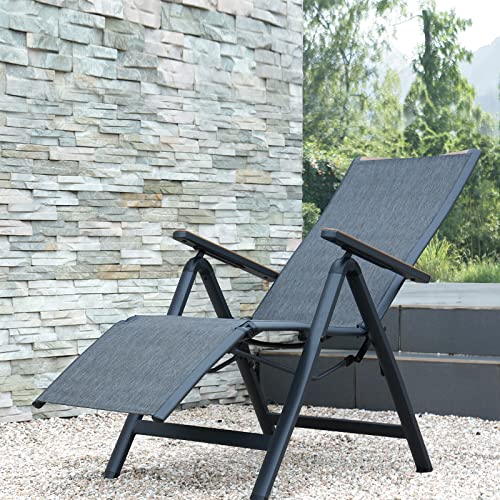 Grand patio Gartenstuhl Klappbar, Aluminium Liegestuhl Hochlehner mit 6-Fach Verstellbare, Mesh Gewebe, Wetterfest, Gartenliege für Balkon, Terrasse, Garten (Schwarz)