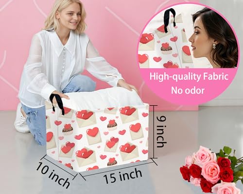 Image of Valentines Day Basket Large Foldable Heart Shaped Storage Box for Gifts Kids Empty Storage Bins Rectangular Toy Organizer Decor (Envelope Cake Love)