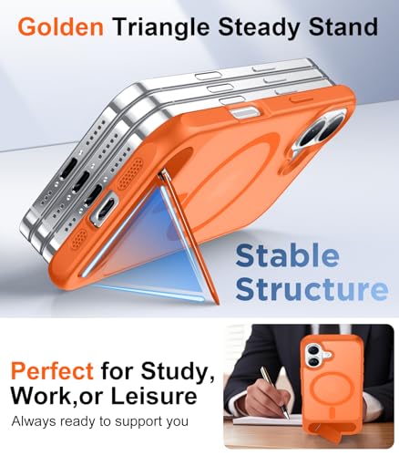 Image of Designed for iPhone 17 Case, [Built-in Invisible Kickstand][Compatible with MagSafe][Military Grade Shockproof] Slim Translucent Matte Phone Case 6.3 inch (Orange)