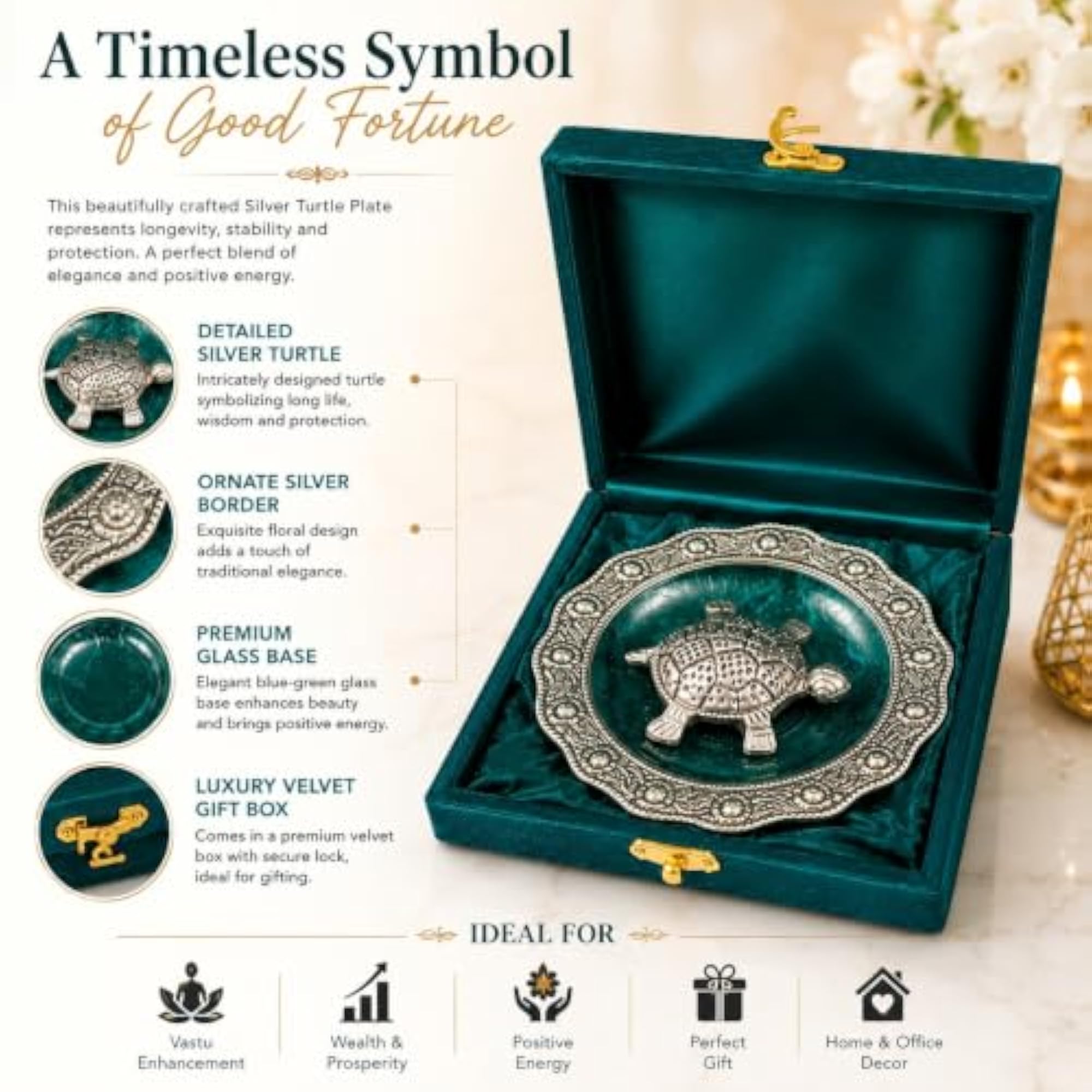 Silver-Plated Vastu Turtle Decorative Plate