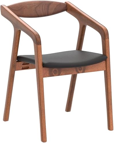 Miniatura 4 de Baxton Studio Harland Juego de sillas de comedor de 2 piezas tapizadas de piel sintética negra y acabado marrón nogal, juego de sillas de comedor