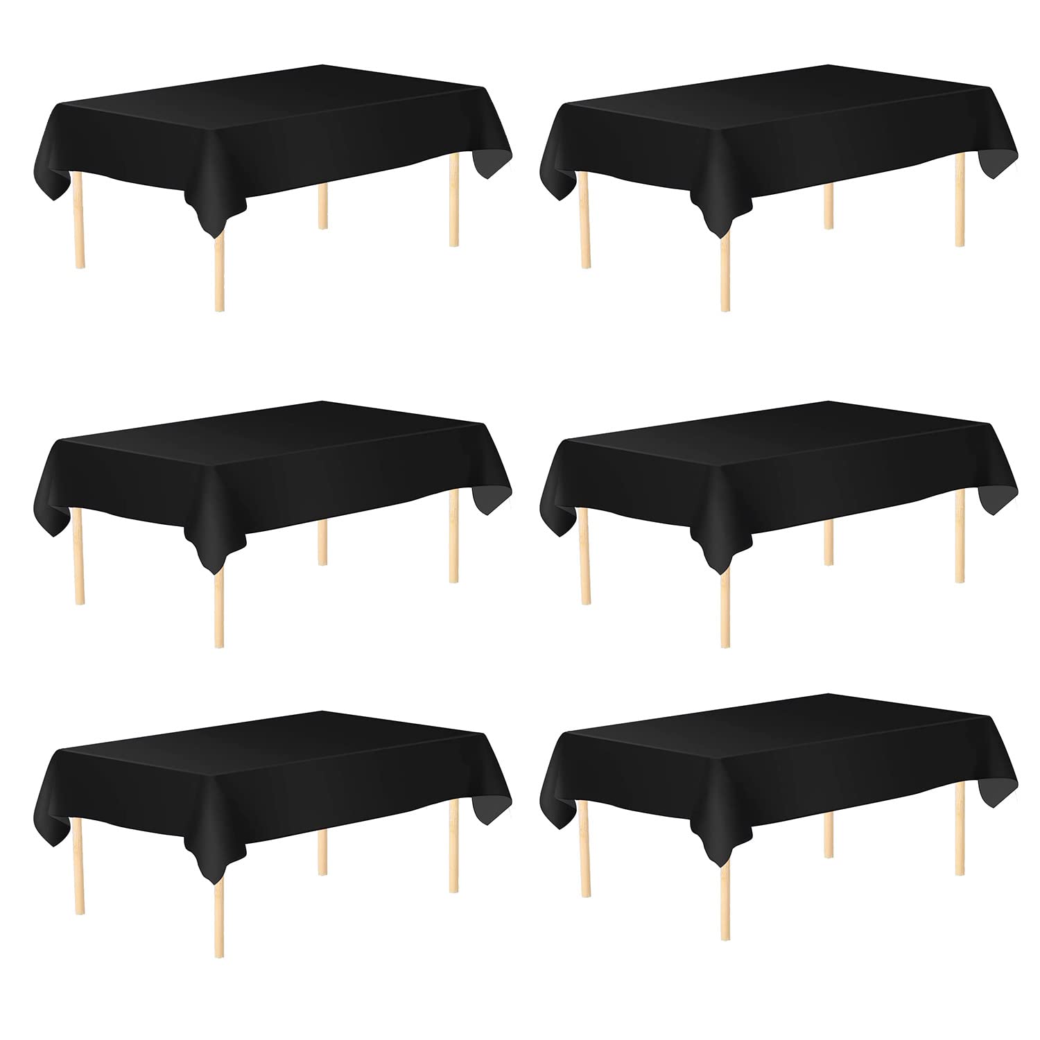 WedDecor Black Plastic Tablecloth 54 x 108 Inch Rectangle Party Disposable Table Covers for Indoor & Outdoor Birthday, Picnic, Christmas, Weddings, Baby Shower, Party Decorations, 6pcs