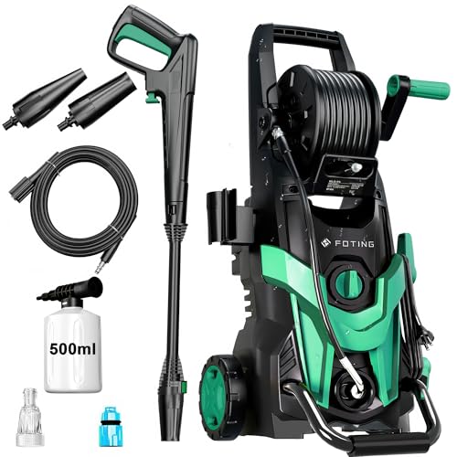 2026NEW FOTING Pressure Washers, Area Coverage: 50㎡/h,Pressure:max.145 bar, with Hose Reel, Foam Cannon and Adjustable Nozzles, High Pressure Washer for Cars, Fences, Patios and Driveway