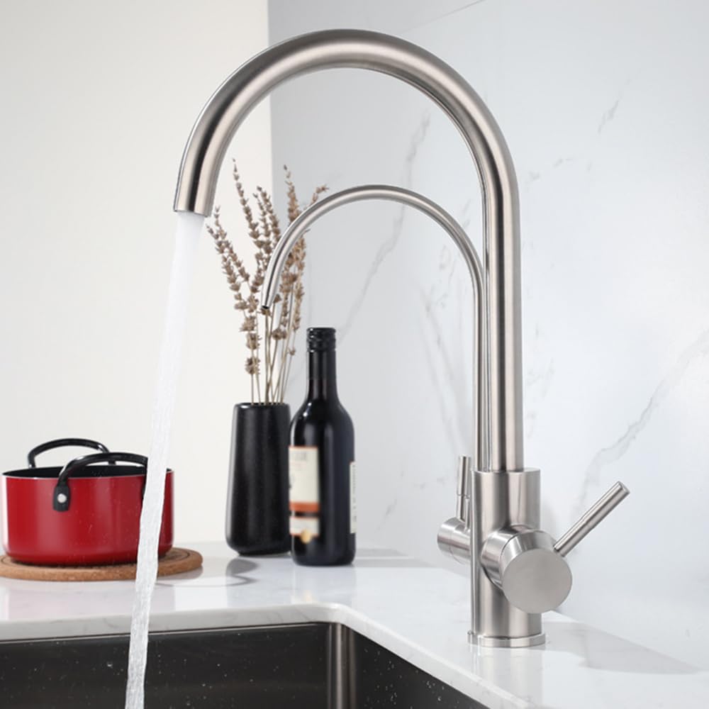 Grifo de Cocina Osmosis 3 Vias Giratorio Acero Inoxidable 3 en 1 Grifo para Fregadero de Cocina-Cepillado