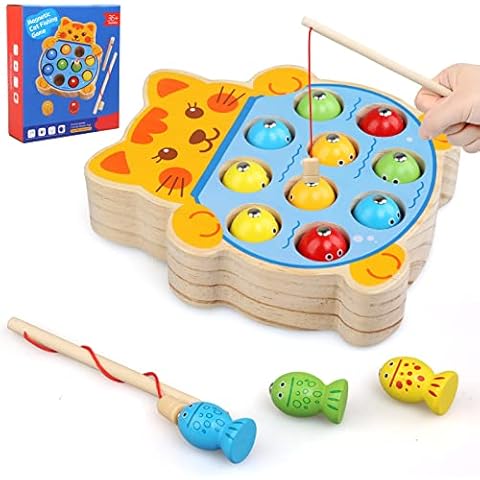 Joylife Fishing Game, Educational Wood Toy Board, Magnetic Fish Game Montessori Wood Toy, Party Play Game for Girls Boys Kids for 3 4 5 Year Old Cover